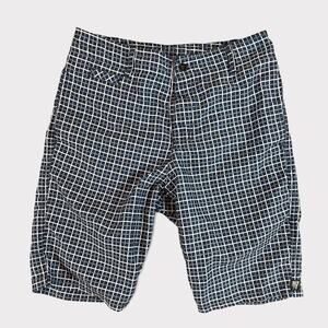 Univibe Mens 28 Shorts Blue Gray White Check Polyester Lined